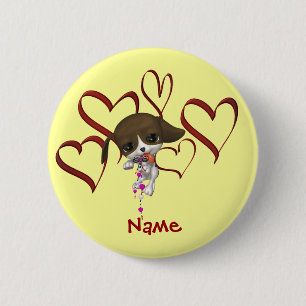Cute Puppy Hearts Monogram Name Personalized 2 Inch Round Button
