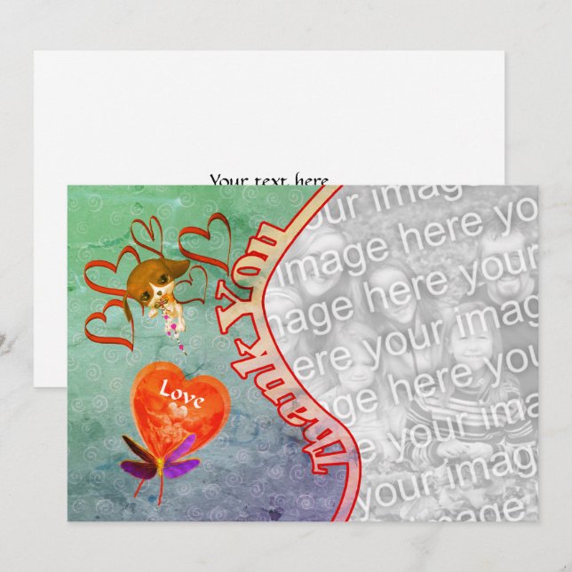 Cute Puppy Hearts Thank You Photo Card (Front/Back)