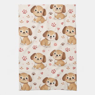 Cute Puppy Hearts Watercolor Pattern (1) Kitchen Towel