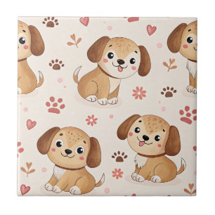 Cute Puppy Hearts Watercolor Pattern (1) Tile