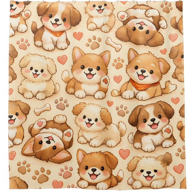 Cute Puppy Hearts Watercolor Pattern (2) (Front)