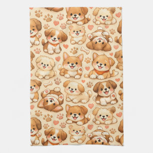Cute Puppy Hearts Watercolor Pattern (2) Kitchen Towel