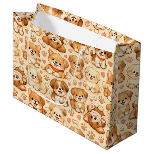 Cute Puppy Hearts Watercolor Pattern (2) Large Gift Bag