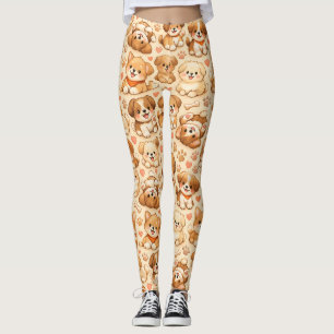 Cute Puppy Hearts Watercolor Pattern (2) Leggings
