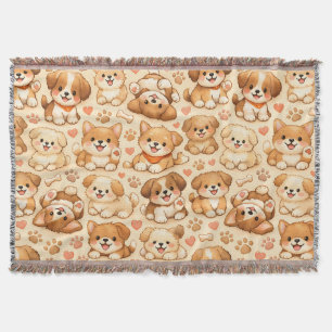 Cute Puppy Hearts Watercolor Pattern (2) Throw Blanket