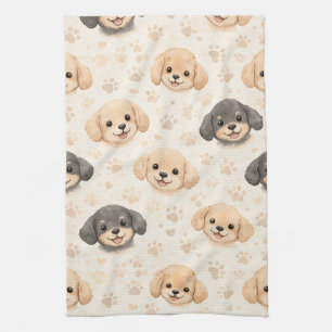 Cute Puppy Hearts Watercolor Pattern (3) Kitchen Towel