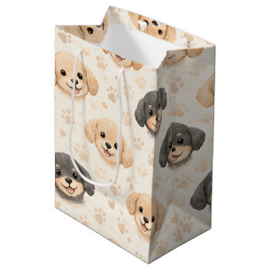 Cute Puppy Hearts Watercolor Pattern (3) Medium Gift Bag