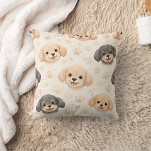 Cute Puppy Hearts Watercolor Pattern (3) Throw Pillow