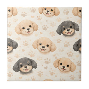Cute Puppy Hearts Watercolor Pattern (3) Tile