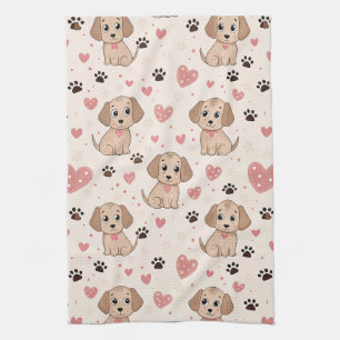 Cute Puppy Hearts Watercolor Pattern (4) Kitchen Towel