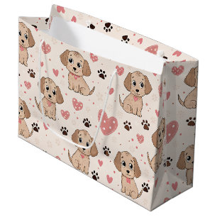 Cute Puppy Hearts Watercolor Pattern (4) Large Gift Bag