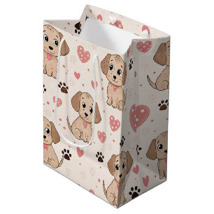 Cute Puppy Hearts Watercolor Pattern (4) Medium Gift Bag