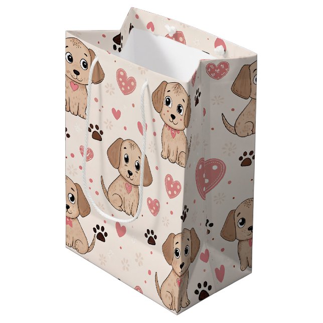 Cute Puppy Hearts Watercolor Pattern (4) Medium Gift Bag (Front Angled)
