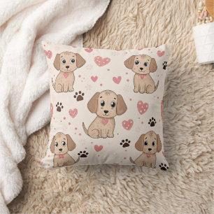 Cute Puppy Hearts Watercolor Pattern (4) Throw Pillow