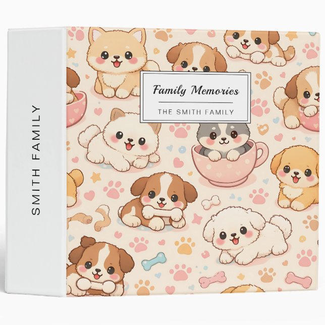 Cute Puppy Hearts Watercolor Pattern (5) Binder (Front/Spine)