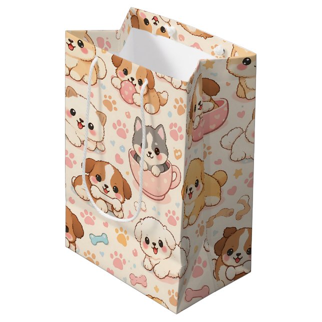Cute Puppy Hearts Watercolor Pattern (5) Medium Gift Bag (Front Angled)