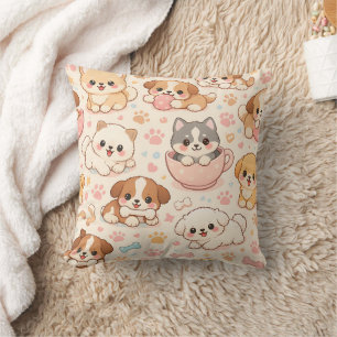 Cute Puppy Hearts Watercolor Pattern (5) Throw Pillow