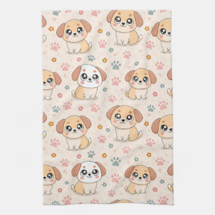 Cute Puppy Hearts Watercolor Pattern (6) Kitchen Towel