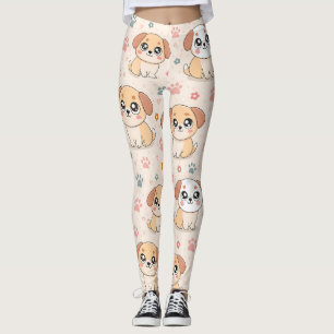 Cute Puppy Hearts Watercolor Pattern (6) Leggings