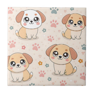 Cute Puppy Hearts Watercolor Pattern (6) Tile