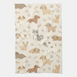 Cute Puppy Hearts Watercolor Pattern (7) Kitchen Towel