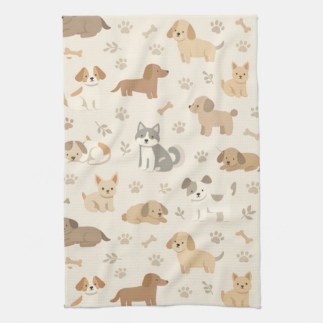 Cute Puppy Hearts Watercolor Pattern (7) Kitchen Towel (Vertical)