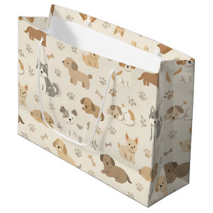Cute Puppy Hearts Watercolor Pattern (7) Large Gift Bag