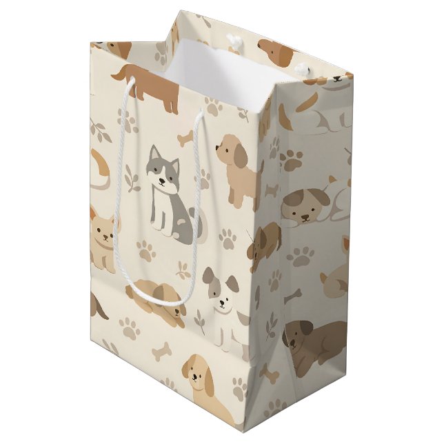 Cute Puppy Hearts Watercolor Pattern (7) Medium Gift Bag (Front Angled)