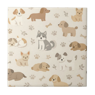 Cute Puppy Hearts Watercolor Pattern (7) Tile