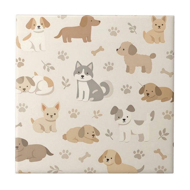 Cute Puppy Hearts Watercolor Pattern (7) Tile (Front)