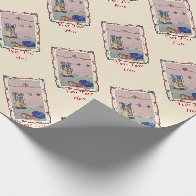 cute puppy hiding from Christmas carol singers art Wrapping Paper (Corner)