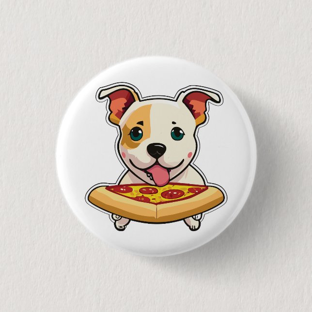 Cute Puppy Holding a Slice of Pizza 1 Inch Round Button (Front)