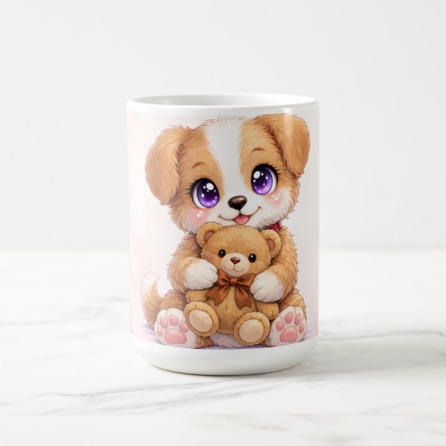 Cute Puppy Holding Teddy Bear Mug (Center)