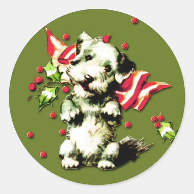 Cute Puppy Holiday Sticker (Front)