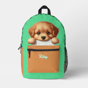 Cute Puppy Homework Eater Green Brown Kids Printed Backpack