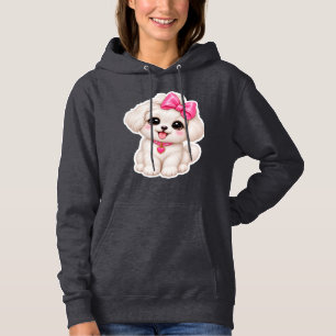 Cute Puppy Hoodie Women - Kawaii Dog with Pink Bow