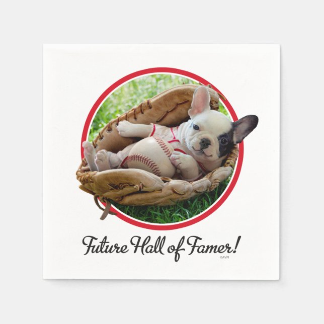 Cute Puppy in a Baseball Mitt Napkin (Front)