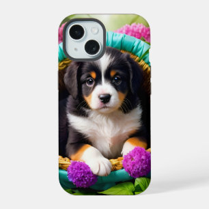 Cute Puppy in a Basket iPhone 15 Case