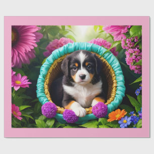 Cute Puppy in a Basket Wrapping Paper