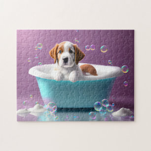 Cute puppy in a bathtub with bubbles, kids  jigsaw puzzle