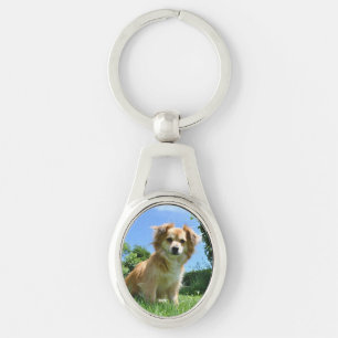 Cute Puppy in Garden Keychain
