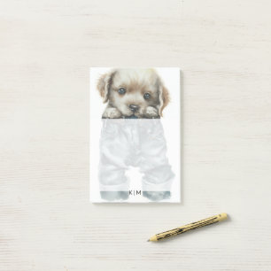 Cute Puppy in Jeans Art Monogram Post-it Notes