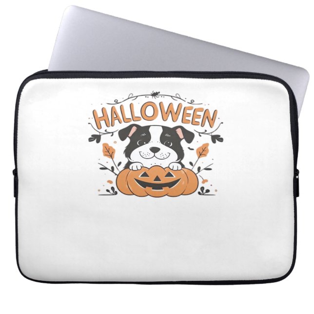 Cute Puppy in Pumpkin – Halloween Dog Illustration Laptop Sleeve (Front)