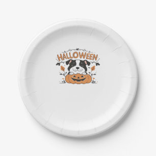 Cute Puppy in Pumpkin � Halloween Dog Illustration Paper Plate