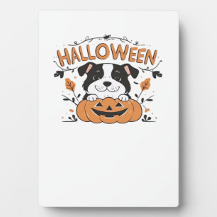 Cute Puppy in Pumpkin � Halloween Dog Illustration Plaque