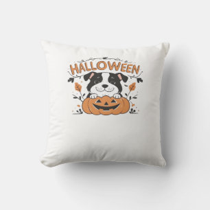 Cute Puppy in Pumpkin � Halloween Dog Illustration Throw Pillow