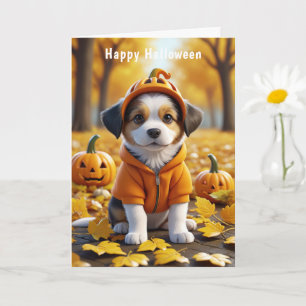 Cute Puppy in Pumpkin Halloween Dog Lovers  Card