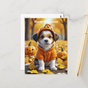 Cute Puppy in Pumpkin Halloween Dog Lovers  Postcard