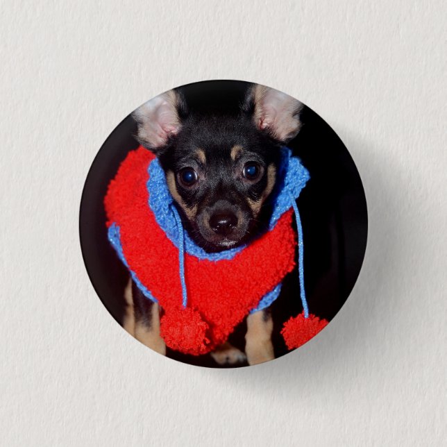 Cute Puppy in Red Wool Sweater 1 Inch Round Button (Front)