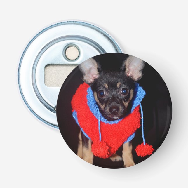 Cute Puppy in Red Wool Sweater Bottle Opener (Front)